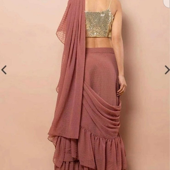 NWOT Designer INDIYA Ruffle Sari - Picture 3 of 6